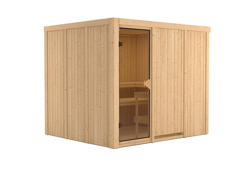 Sauna GOBIN 231x196 cm Fronteinstieg 68 mm Systemsauna