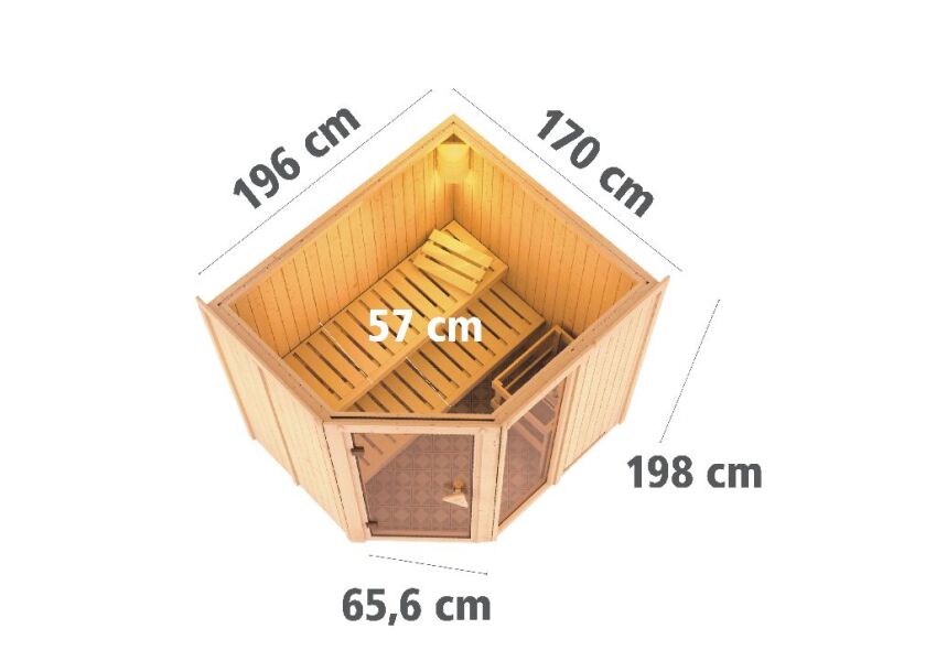 Sauna FIONA 2 / kein Kranz / Ofen 9 kW integr. Strg