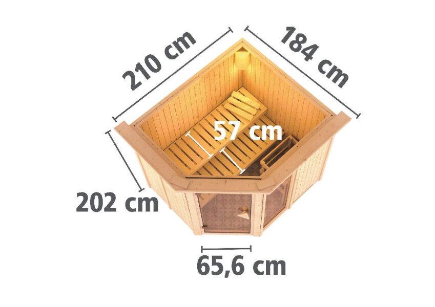 Sauna FIONA 2 / mit Kranz / Ofen 9 kW integr. Strg