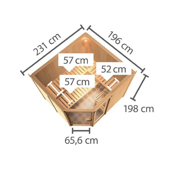 Sauna FIONA 3 / kein Kranz / Ofen 9 KW externe Strg easy