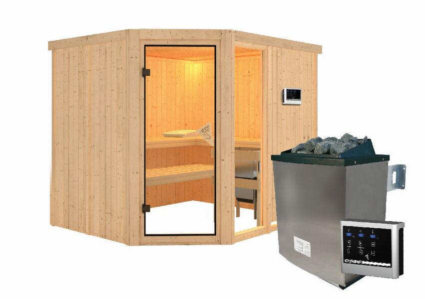 Sauna FIONA 3 / kein Kranz / Ofen 9 KW externe Strg easy