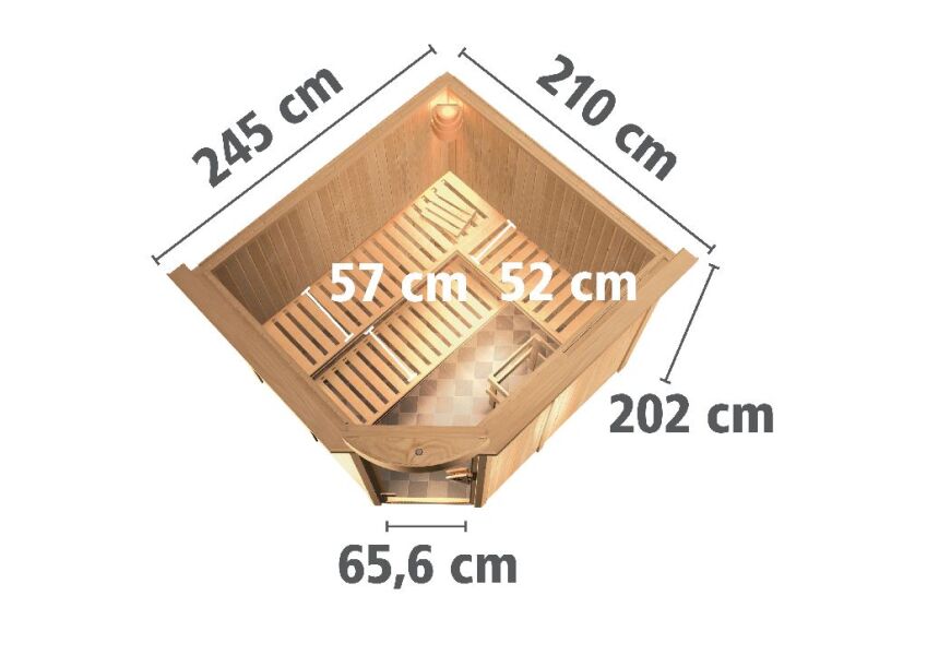 Sauna FIONA 3 / mit Kranz / Ofen 9 kW Bio externe Strg easy