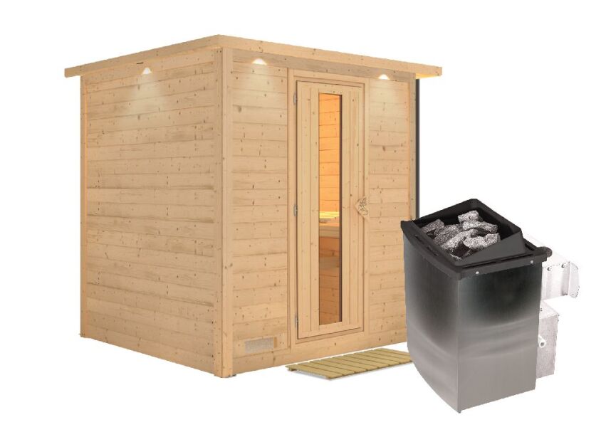 Sauna MOJAVE HOLZTÜR / mit Kranz / Ofen 9 kW integr. Strg