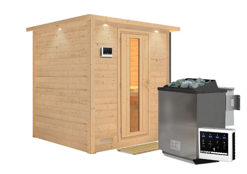 Sauna MOJAVE HOLZTÜR / mit Kranz / Ofen 9 kW Bio externe Strg easy