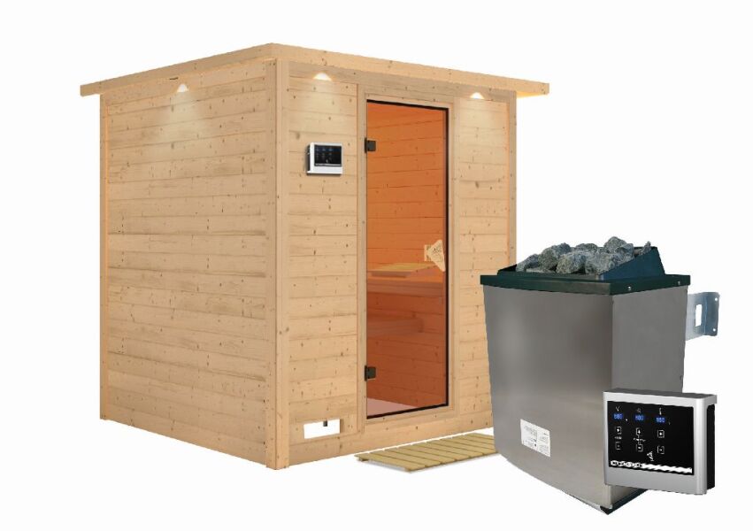 Sauna MOJAVE / mit Kranz / Ofen 9 KW externe Strg easy