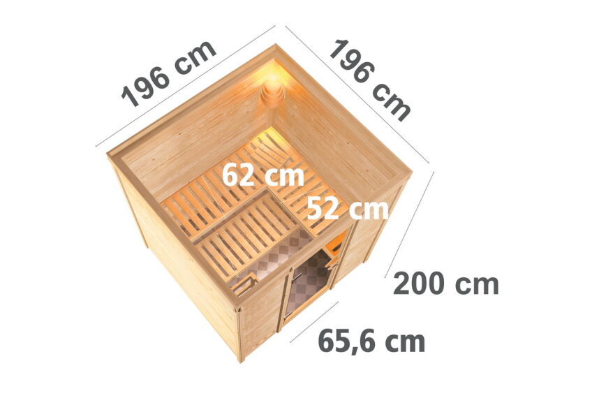 Sauna MOJAVE GRAPHITTÜR 196x196 cm 40mm Massivholzsauna Glastür