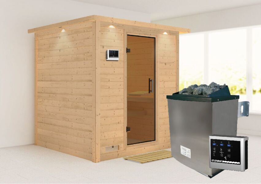 Sauna MOJAVE GRAPHITTÜR / mit Kranz / Ofen 9 KW externe Strg easy