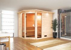 Sauna KEMI Eckeinstieg 236x184 cm 40mm Massivholzsauna