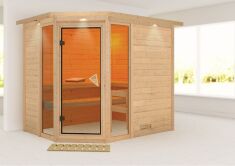 Sauna KEMI Eckeinstieg 236x184 cm 40mm Massivholzsauna