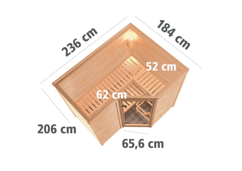 Sauna SAHIB 2 / kein Kranz / Ofen 9 kW Bio externe Strg easy