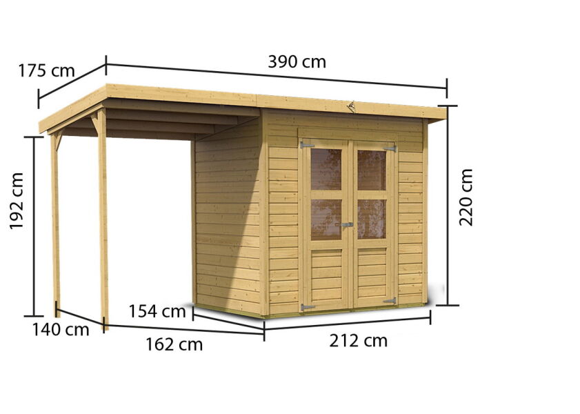 Karibu Gartenhaus MERSEBURG 3 im Set mit Anbaudach naturbelassen 14mm Wändstärke