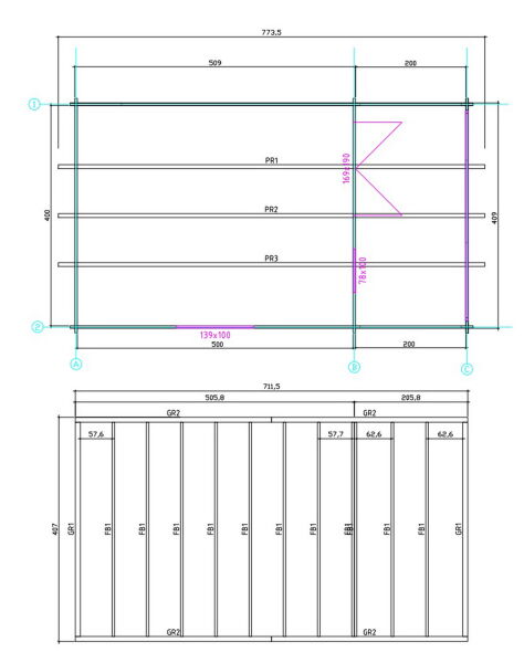 Gartenhaus Carola 4x5 m + 2 m Terrasse / 45mm