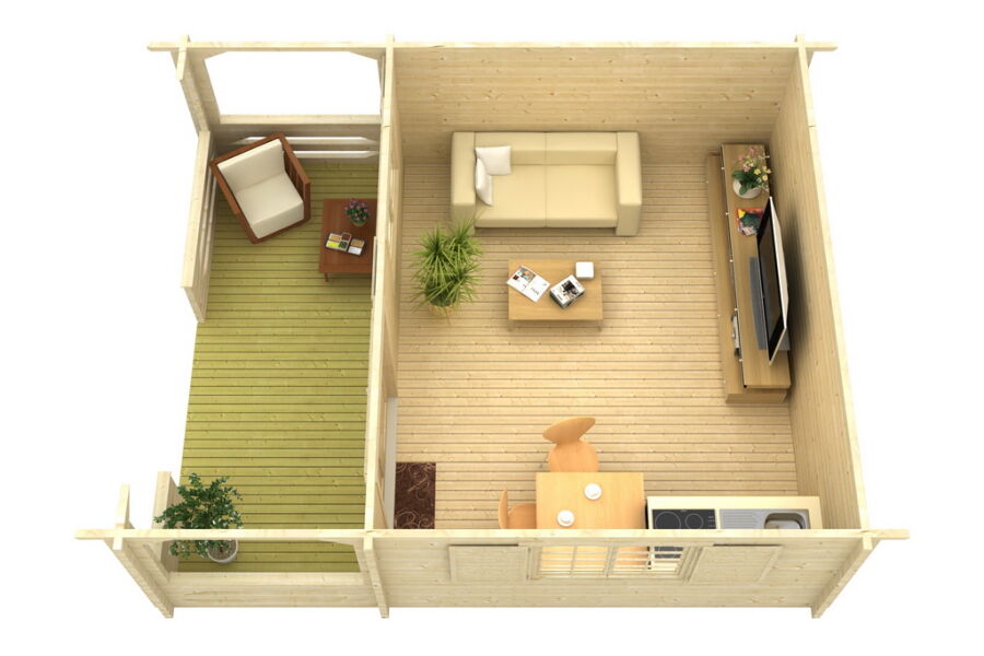 Gartenhaus Carola 4x5 m + 2 m Terrasse / 45mm
