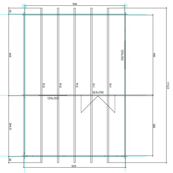 Gartenhaus Carola 5x4 m + 3 m Terrasse / 45mm