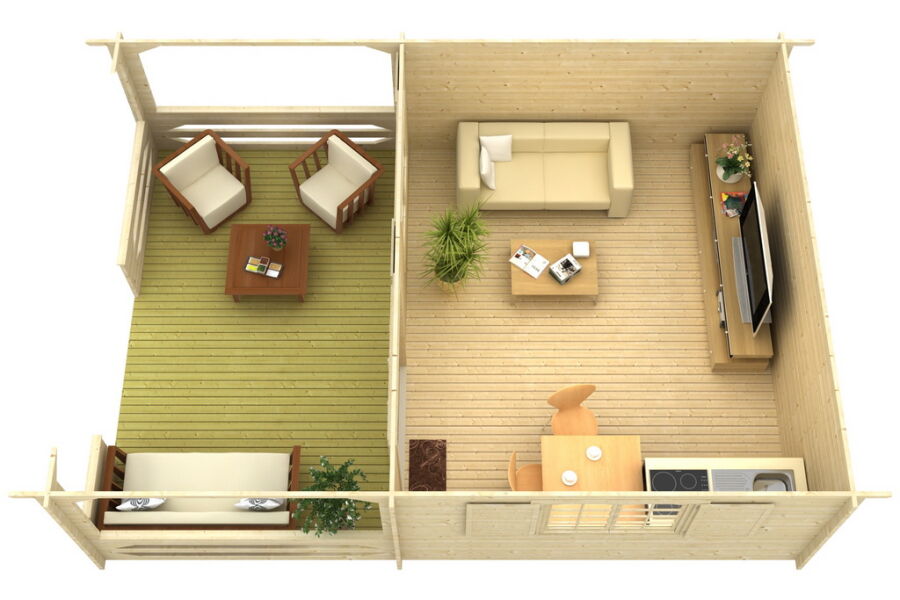 Gartenhaus Carola 5x4 m + 3 m Terrasse / 45mm