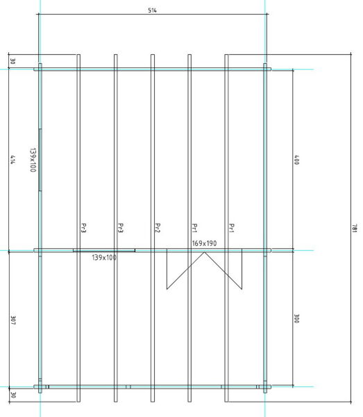 Gartenhaus Carola 5x4 m + 3 m Terrasse / 70mm