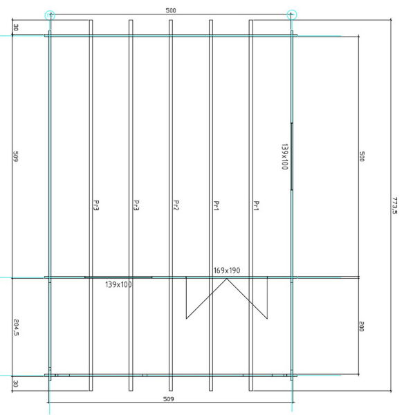 Gartenhaus Carola 5x5 m + 2 m Terrasse / 45mm
