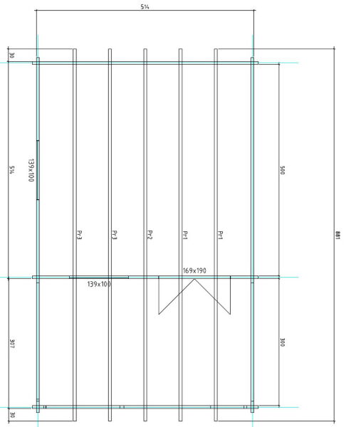 Gartenhaus Carola 5x5 m + 3 m Terrasse / 70mm
