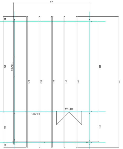 Gartenhaus Carola 5x6 m + 2 m Terrasse / 70mm