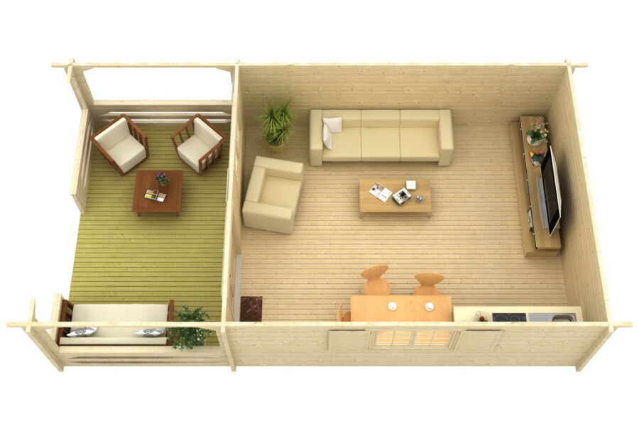 Gartenhaus Carola 5x6 m + 3 m Terrasse / 45mm