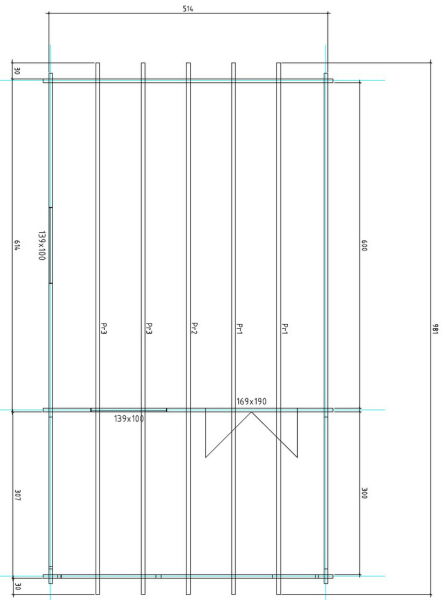 Gartenhaus Carola 5x6 m + 3 m Terrasse / 70mm