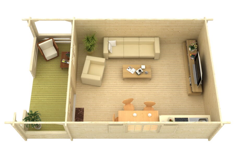 Gartenhaus Carola 6x5 m + 2 m Terrasse / 45mm
