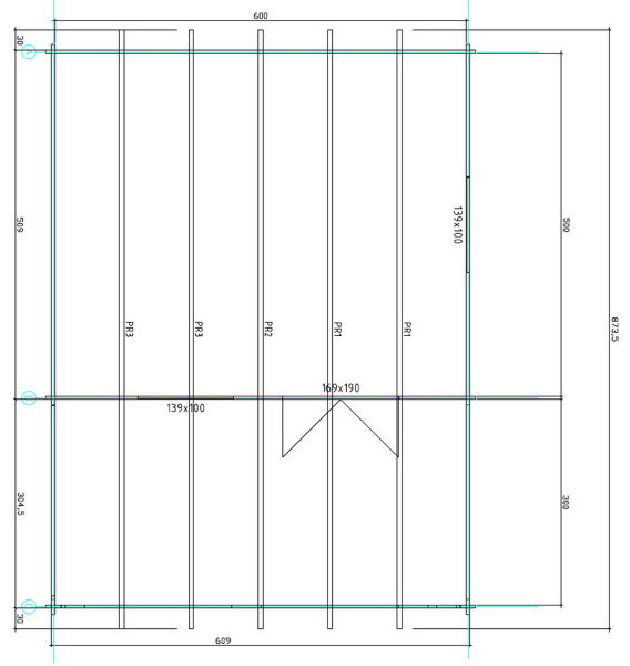 Gartenhaus Carola 6x5 m + 3 m Terrasse / 45mm