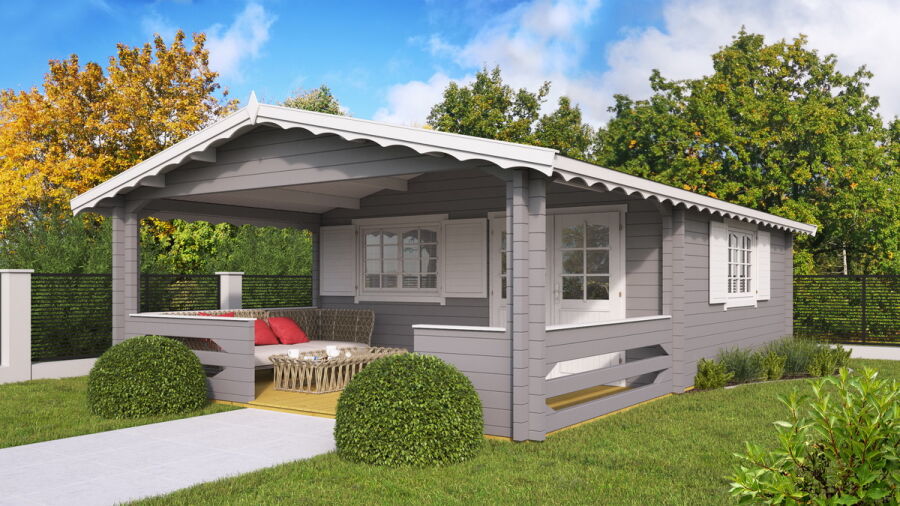 Gartenhaus Carola 6x6 m + 2 m Terrasse / 45mm