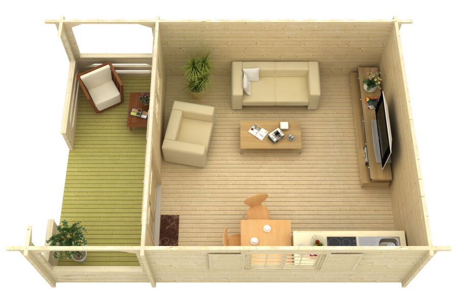 Gartenhaus Carola 6x6 m + 2 m Terrasse / 45mm