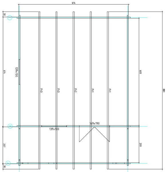 Gartenhaus Carola 6x6 m + 2 m Terrasse / 70mm