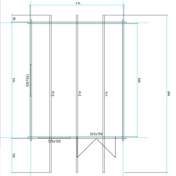Gartenhaus Clara 4x5 m + 1,5 m Vordach / 70mm