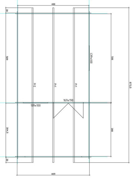 Gartenhaus Clara 4x5 m + 3 m Vordach / 45mm