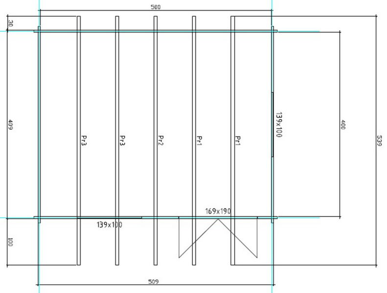 Gartenhaus Clara 5x4 m + 1 m Vordach / 45mm