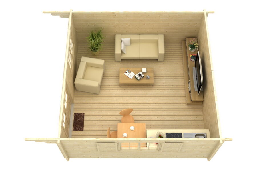 Gartenhaus Clara 5x4 m + 1 m Vordach / 45mm