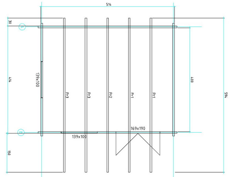 Gartenhaus Clara 5x4 m + 1,5 m Vordach / 70mm