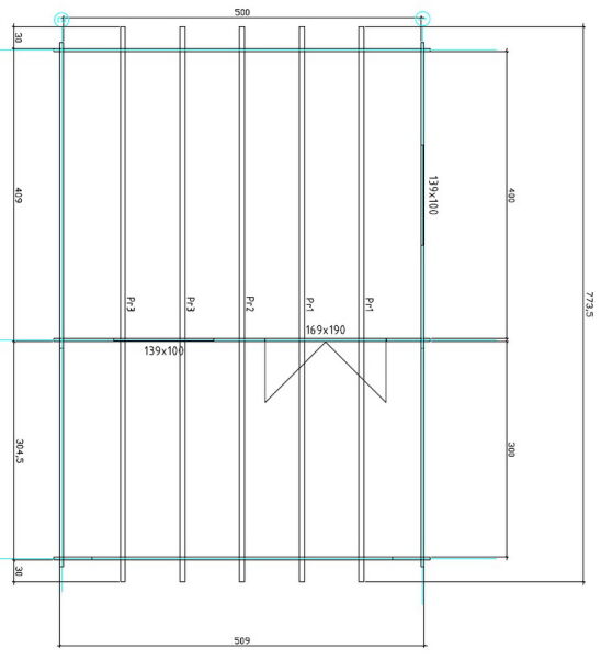 Gartenhaus Clara 5x4 m + 3 m Vordach / 45mm