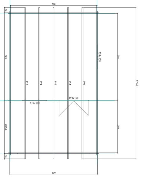 Gartenhaus Clara 5x5 m + 3 m Vordach / 45mm