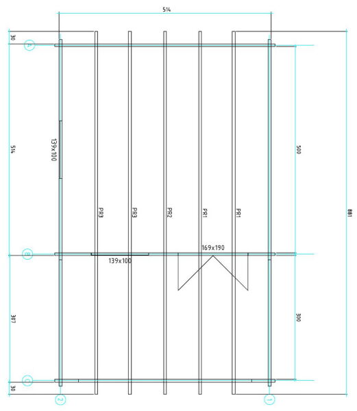 Gartenhaus Clara 5x5 m + 3 m Vordach / 70mm