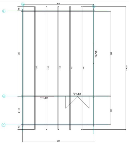 Gartenhaus Clara 5x6 m + 2 m Vordach / 45mm