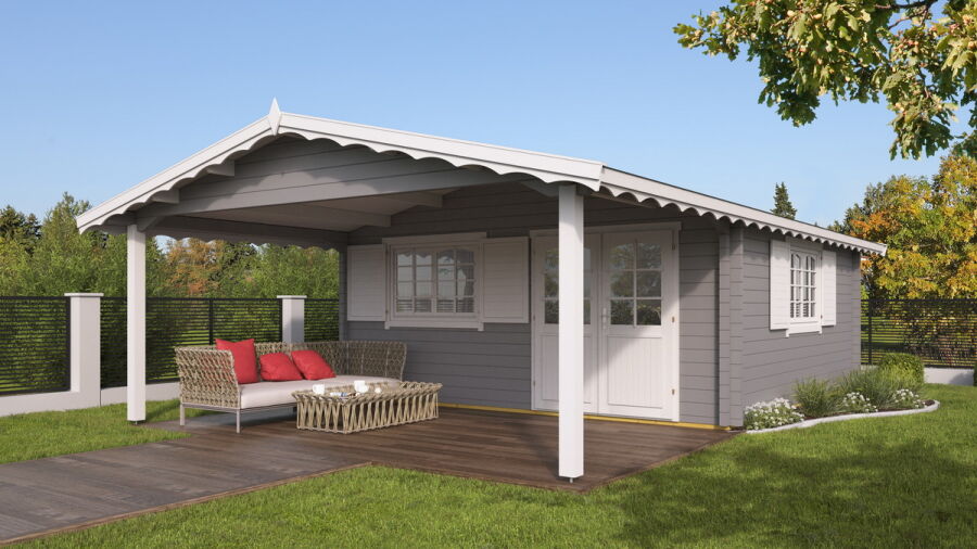 Gartenhaus Clara 5x6 m + 3 m Vordach / 70mm