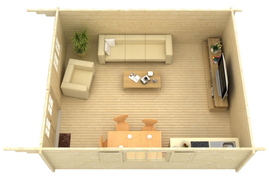Gartenhaus Clara 5x6 m + 3 m Vordach / 70mm