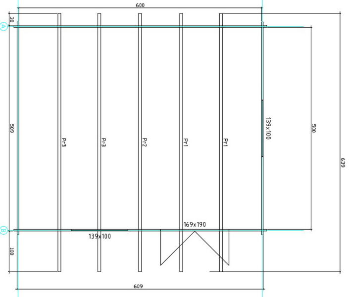 Gartenhaus Clara 6x5 m + 1 m Vordach / 45mm