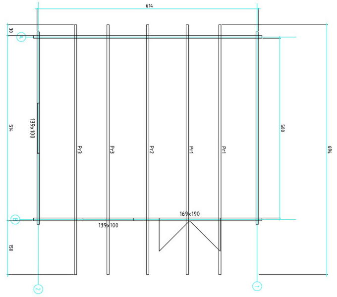 Gartenhaus Clara 6x5 m + 1,5 m Vordach / 70mm