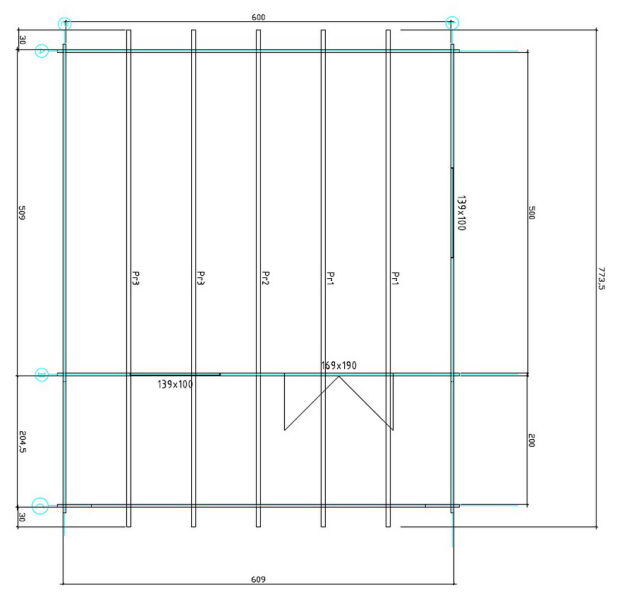Gartenhaus Clara 6x5 m + 2 m Vordach / 45mm