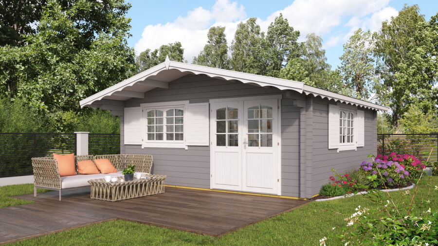 Gartenhaus Clara 6x6 m + 1 m Vordach / 45mm