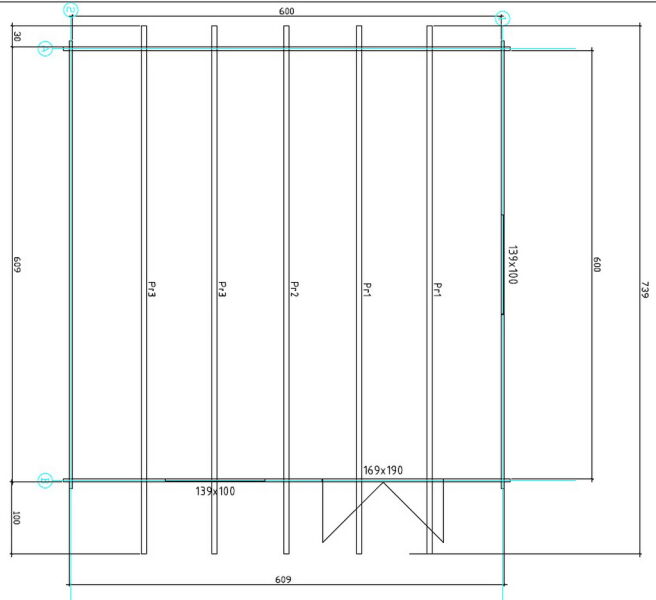 Gartenhaus Clara 6x6 m + 1 m Vordach / 45mm