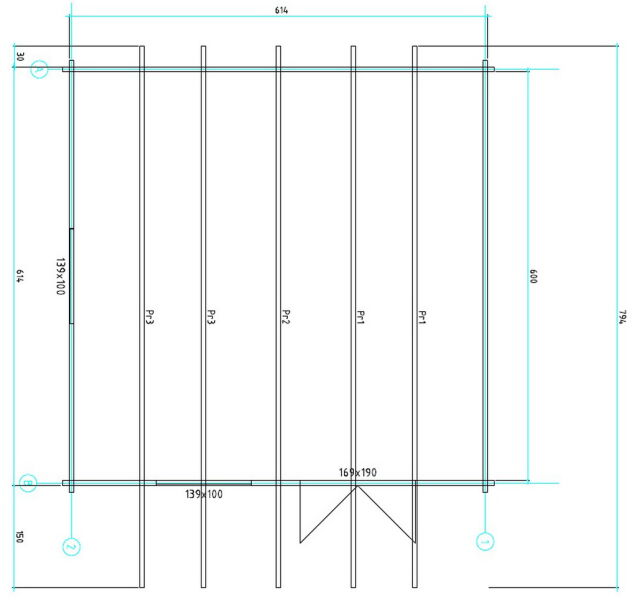 Gartenhaus Clara 6x6 m + 1,5 m Vordach / 70mm