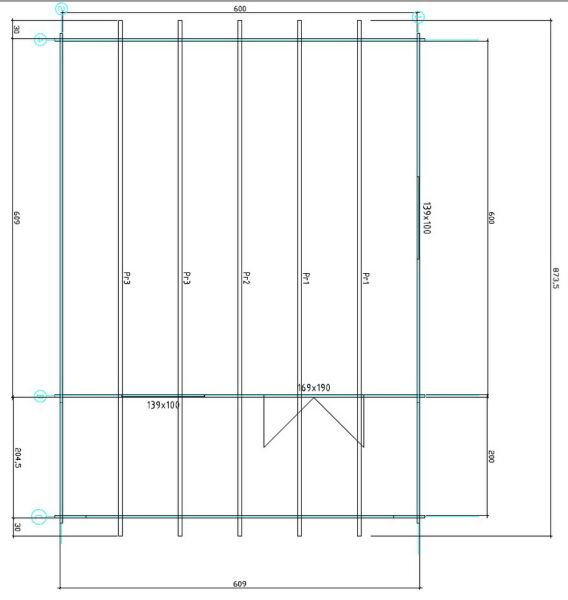 Gartenhaus Clara 6x6 m + 2 m Vordach / 45mm