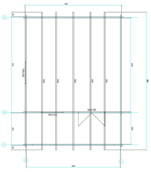 Gartenhaus Clara 6x6 m + 2 m Vordach / 70mm