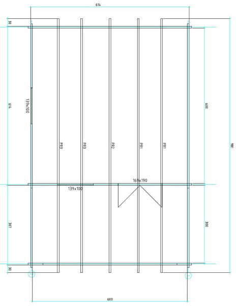 Gartenhaus Clara 6x6 m + 3 m Vordach / 70mm